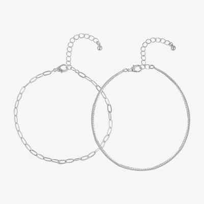 Bijoux Bar Womens 9 Inch Herringbone Ankle Bracelet In Silver