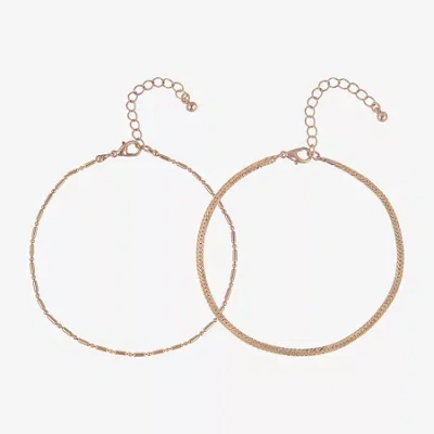 Bijoux Bar Womens 9 Inch Herringbone Ankle Bracelet In Yellow