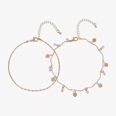 Bijoux Bar Womens 9 Inch Link Heart Ankle Bracelet In Yellow