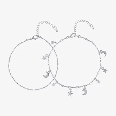 Bijoux Bar Womens 9 Inch Link Moon Ankle Bracelet In Silver