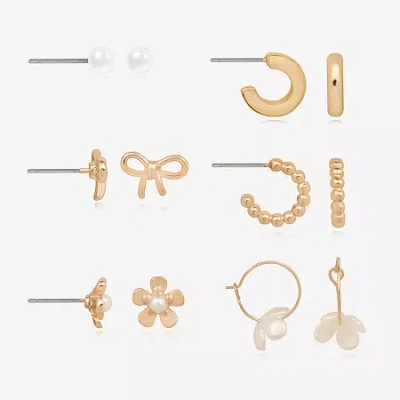 Bijoux Bar Womens Flower 6 Pair Earring Set In Yellow
