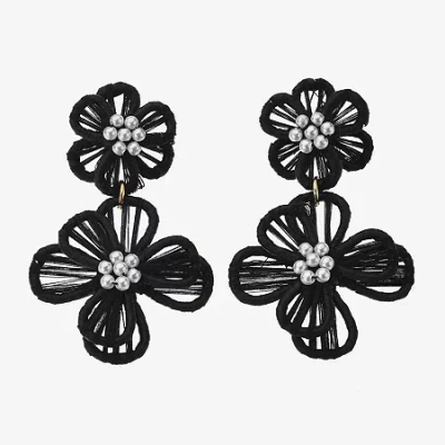 Bijoux Bar Womens Flower Drop Earrings In Black