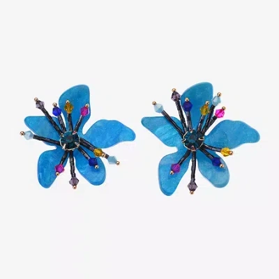 Bijoux Bar Womens Flower Drop Earrings In Blue