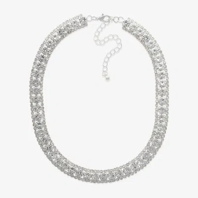 Bijoux Bar Womens Glass 11 Inch Choker Necklace In Silver
