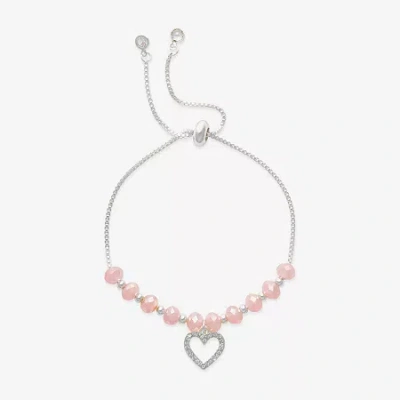 Bijoux Bar Womens Glass Heart Bolo Bracelet In Pink