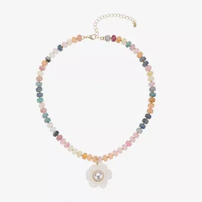 Bijoux Bar Womens Glass Simulated Pearl Flower 16.5 Inch Pendant Necklace In Multi