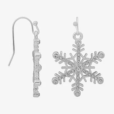 Bijoux Bar Womens Glass Snowflake Drop Earrings In Silver