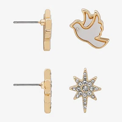 Bijoux Bar Womens Glass Star 2 Pair Earring Set In White