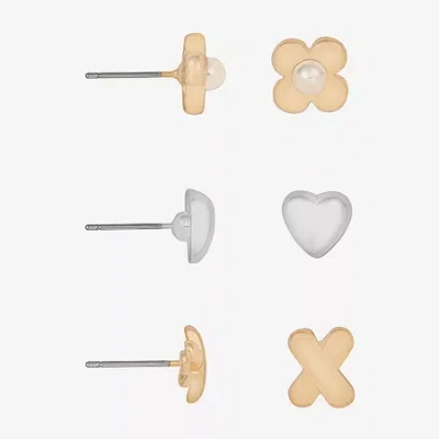 Bijoux Bar Womens Heart 3 Pair Earring Set In Gold