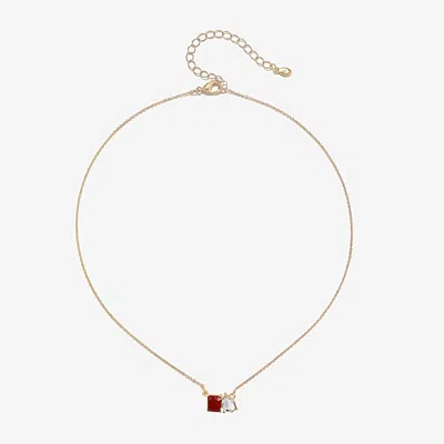 Bijoux Bar Womens Red Glass Square 16 Inch Pendant Necklace
