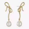 Bijoux Bar Womens Simulated Pearl Bow Hypoallergenic Drop Earrings In White