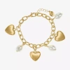 Bijoux Bar Womens Simulated Pearl Heart Charm Bracelet In Yellow