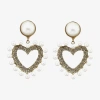 Bijoux Bar Womens Simulated Pearl Heart Drop Earrings In Gold