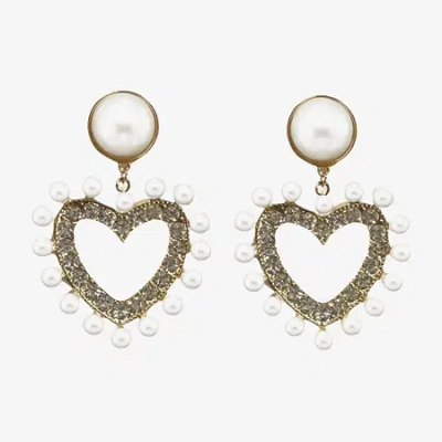 Bijoux Bar Womens Simulated Pearl Heart Drop Earrings In Yellow