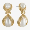 Bijoux Bar Womens Simulated Pearl Hypoallergenic Drop Earrings In Gold