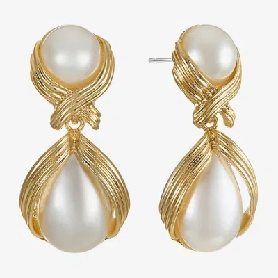 Bijoux Bar Womens Simulated Pearl Hypoallergenic Drop Earrings In Yellow