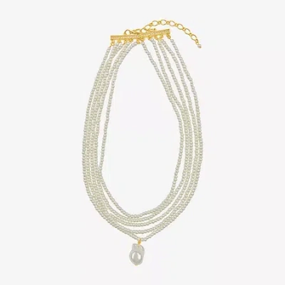Bijoux Bar Womens White Glass 10k Gold Over Brass Hypoallergenic 16 Inch Strand Necklace In Yellow