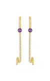 Bijules 14k Yellow Gold Compass Convertible Dangles W/ Purple Sapphires & Diamond Pave