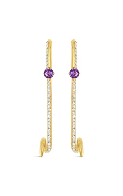 Bijules 14k Yellow Gold Compass Convertible Dangles W/ Purple Sapphires & Diamond Pave In Gold