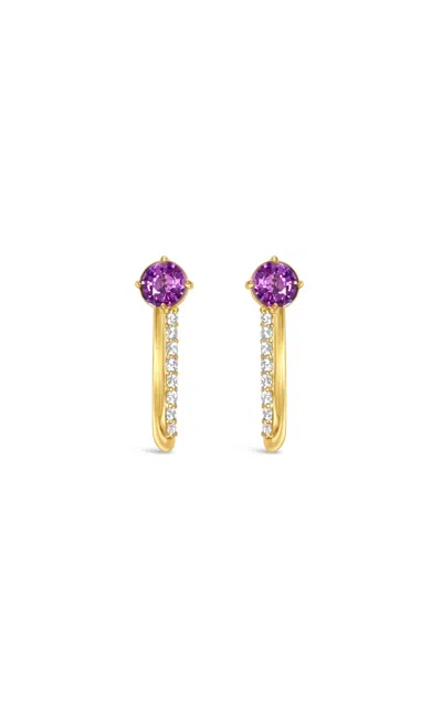 Bijules 14k Yellow Gold Compass Ear Cuffs W/ Purple Sapphires & Diamond Pave In Gold