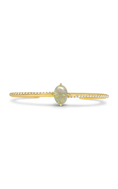 Bijules 14k Yellow Gold Compass Handlet W/ Opal & Diamond Pave In Gold