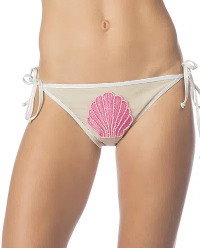 Bikini Lab Hot Shine Bling Sea Shell Side Tie Bikini Bottom In Gold In White