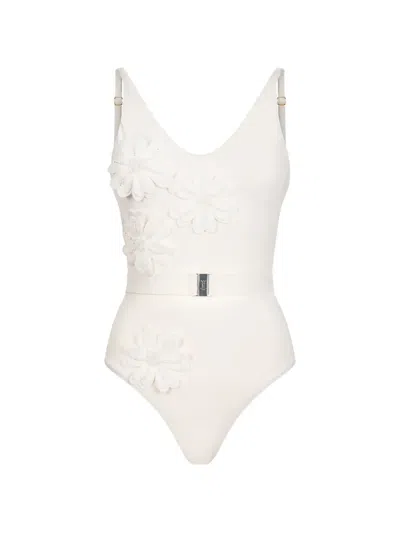 Bikinville Floral-appliqué Swimsuit In White