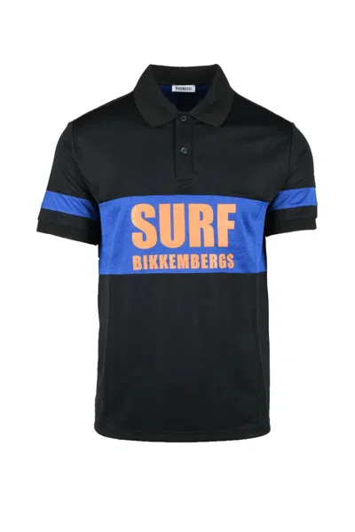 Bikkembergs Black Striped Polyester Polo Shirt