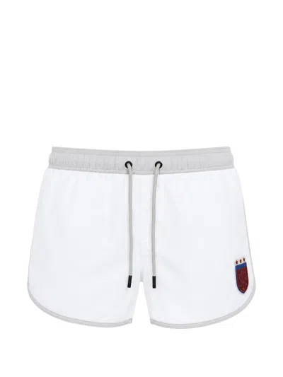 Bikkembergs Logo-embroidered Contrast-piping Swim Shorts In White