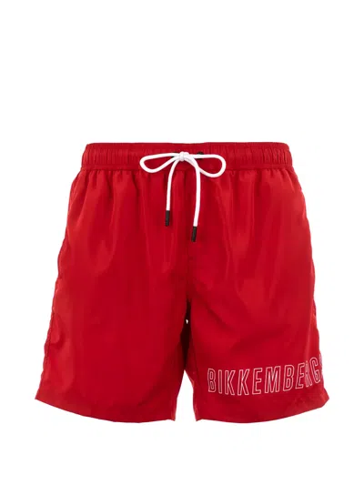 Bikkembergs Logo-patch Drawstring Swim Shorts In Red