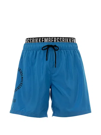 Bikkembergs Logo-print Drawstring Swim Shorts In Blue