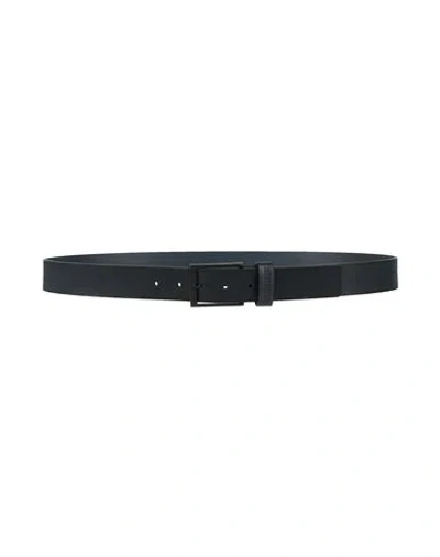 Bikkembergs Man Belt Navy Size 43.5 Cow Leather In Blue