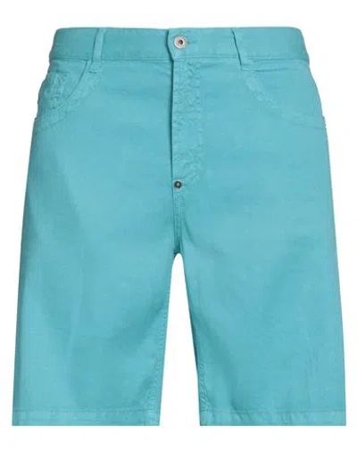 Bikkembergs Man Denim Shorts Turquoise Size 34 Linen, Cotton, Elastane In Blue