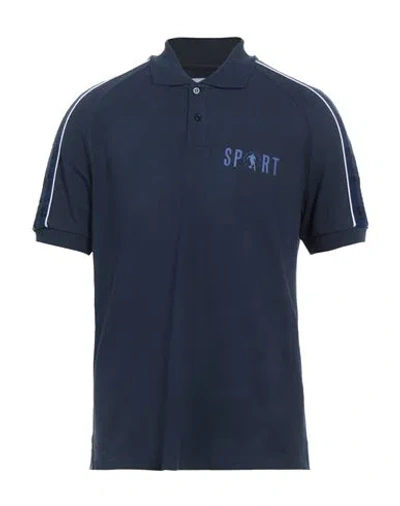 Bikkembergs Man Polo Shirt Navy Size S Cotton, Polyester In Navy Blue