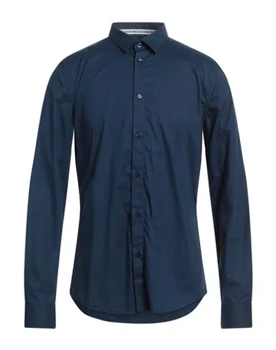 Bikkembergs Man Shirt Navy Size 16 Cotton, Elastane In Navy Blue