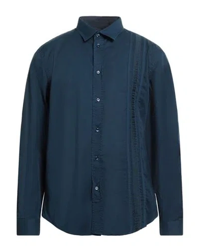 Bikkembergs Man Shirt Navy Size 16 Cotton, Elastane In Navy Blue