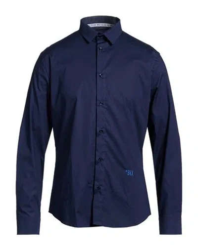 Bikkembergs Man Shirt Navy Size 17 ½ Cotton, Elastic Fibres In Blue