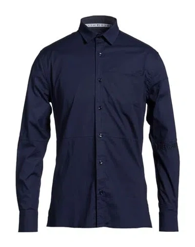 Bikkembergs Man Shirt Navy Size 17 ½ Cotton, Elastic Fibres In Blue