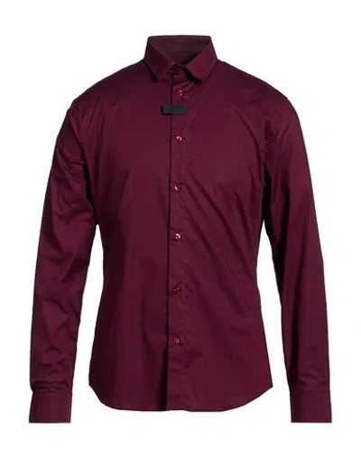 Bikkembergs Man Shirt Plum Size 16 ½ Cotton, Elastic Fibres In Burgundy