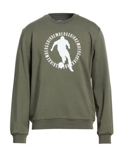 Bikkembergs Man Sweatshirt Military Green Size L Cotton, Lycra In Multi
