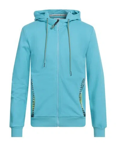 Bikkembergs Man Sweatshirt Turquoise Size M Cotton, Elastane, Polyester In Blue