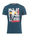 Bikkembergs Man T-shirt Deep Teal Size L Cotton, Elastane