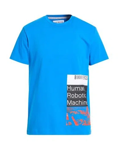 Bikkembergs Man T-shirt Azure Size L Cotton, Elastane In Blue