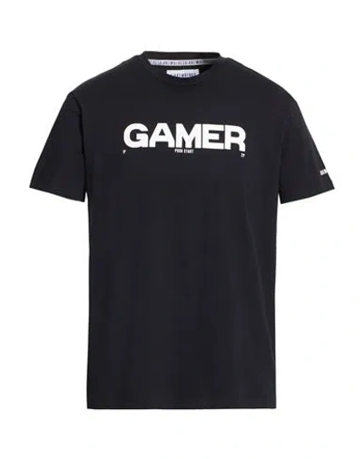 Bikkembergs Man T-shirt Black Size L Cotton, Elastane In Blue