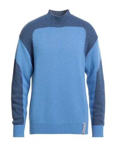 Bikkembergs Man Turtleneck Azure Size L Viscose, Polyamide, Wool, Cashmere In Blue