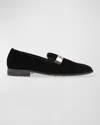 Bikkembergs Men's Logo Plaque Velvet Smoking Slippers In Black