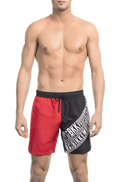 Bikkembergs Logo-print Colour-block Swim Shorts In Red