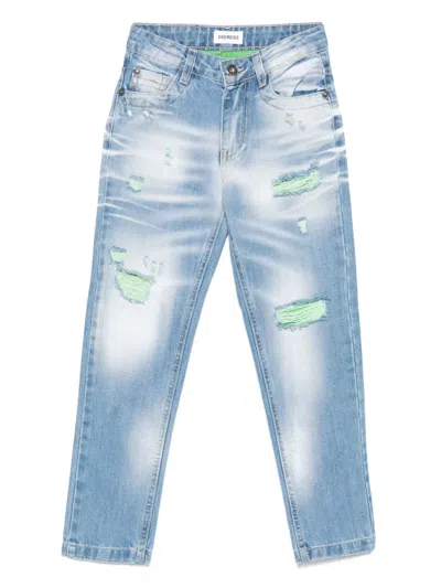 Bikkembergs Kids' Ripped Jeans In Blue