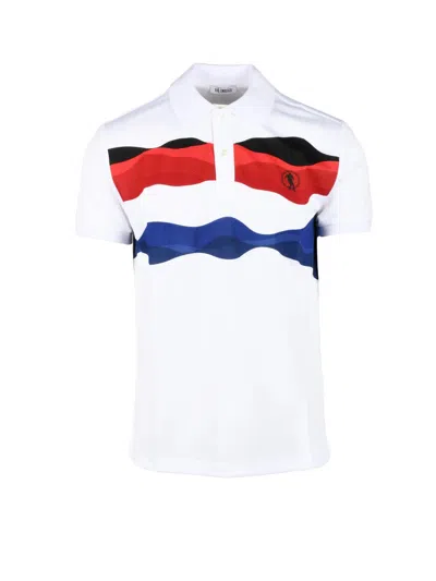 Bikkembergs White Striped Polyester Polo Shirt