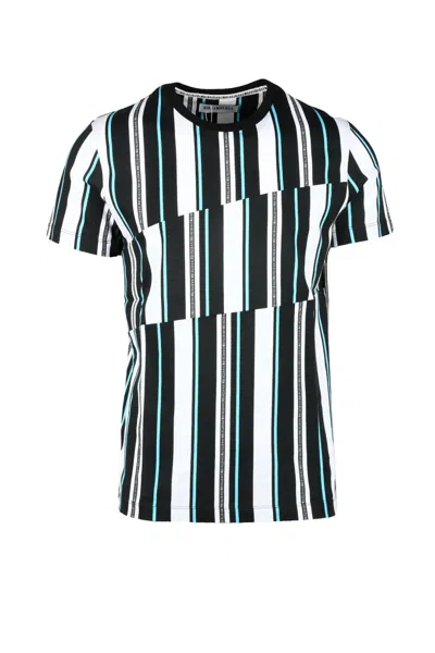 Bikkembergs White Striped Cotton T-shirt In Multi